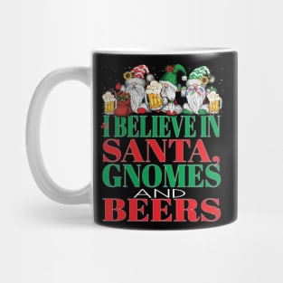 Holiday Designs Funny I Believe in Santa Gnomes and Beers Christmas Xmas Mug